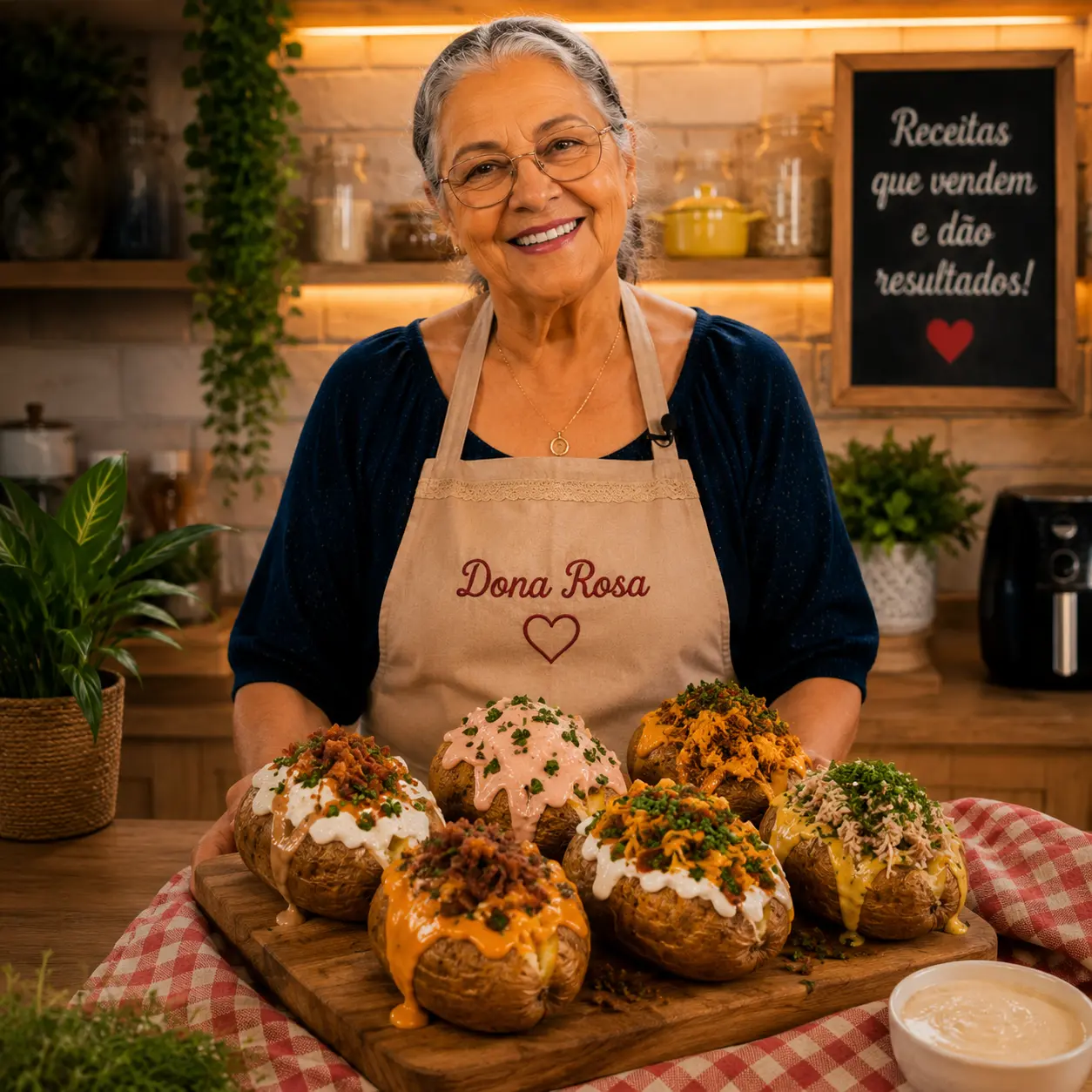 Dona Rosa com batatas recheadas